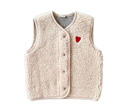 Alwero Weste TYB Junior aus Bio-Wolle Ultralight Sandy Brown mit Herz, Special Edition (Kopie)