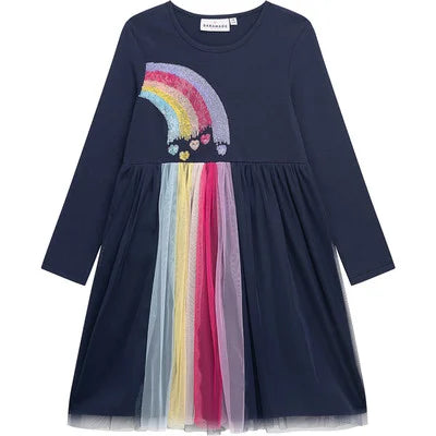 Danamade Kleid Langarm mit Tüllrock und Regenbogen