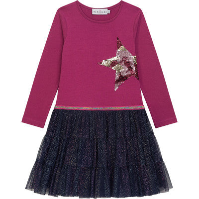 Danamade Kleid Langarm mit Paillettenstern und Tüllrock DRIKKE