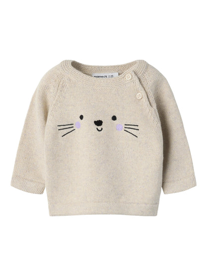 Name it Strickpullover Forana mit Tiergesicht aus Bio-Baumwolle