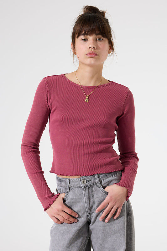 Garcia Langarmshirt in dunkelrosa