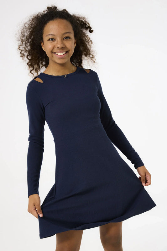 Garcia Dunkelblaues Kleid aus Rippstoff