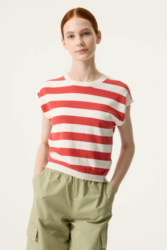 Garcia Gestreifter Kurzarmpullover