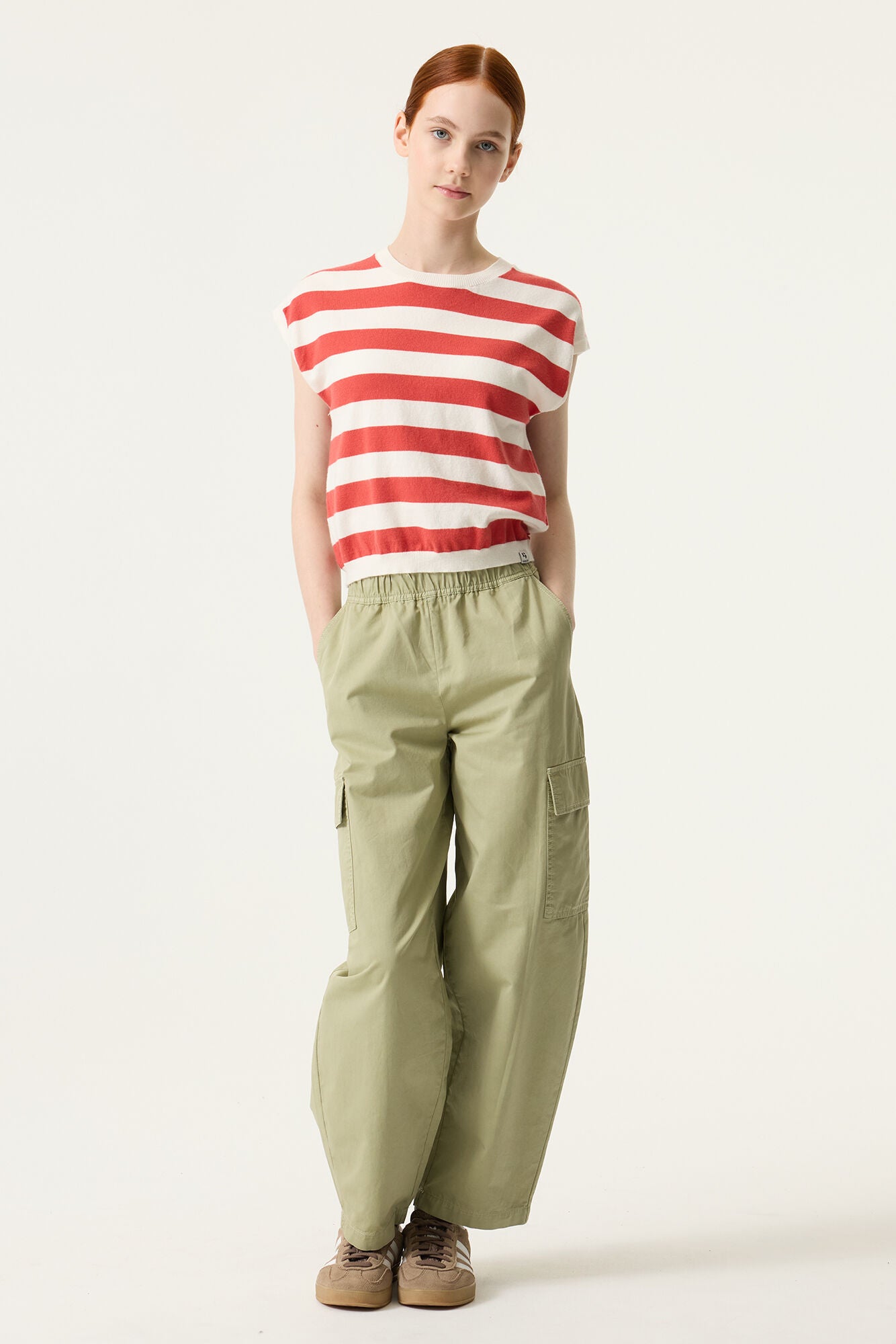 Garcia Gestreifter Kurzarmpullover