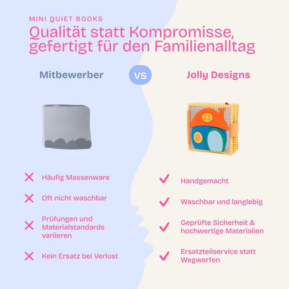 Jolly Designs Quiet Book Tierfreunde – Lernbuch Zuordnen & Tiere ab 1 Jahr