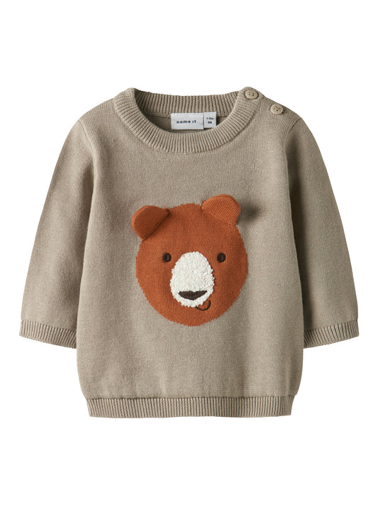 Name it Strickpullover mit Bärgesicht aus Bio-Baumwolle