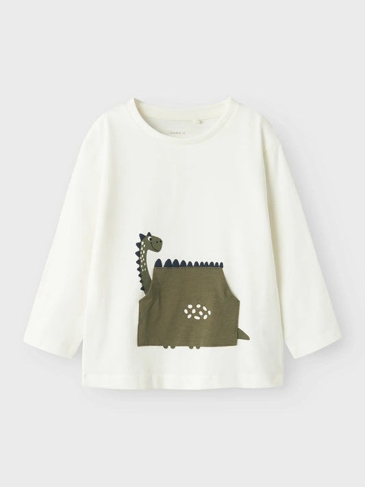 Name it Langarmshirt mit Dino und Kängurutasche aus Bio-Baumwolle