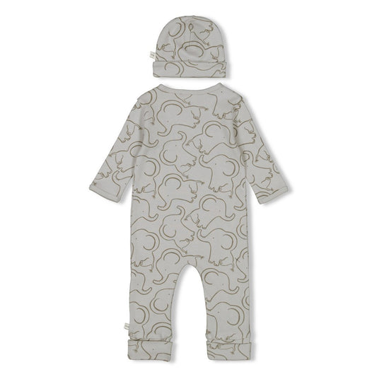 Feetje Strampler mit Klappfuß Geschenkkarton Set mit Mütze - Elefantenprint