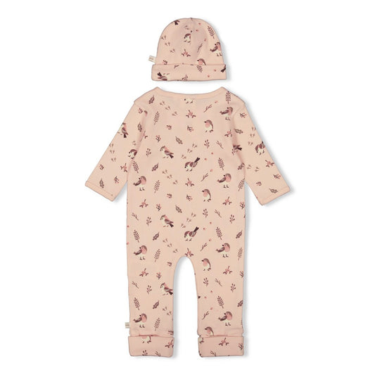 Feetje Strampler mit Klappfuß Geschenkkarton Set mit Mütze - Vogelprint