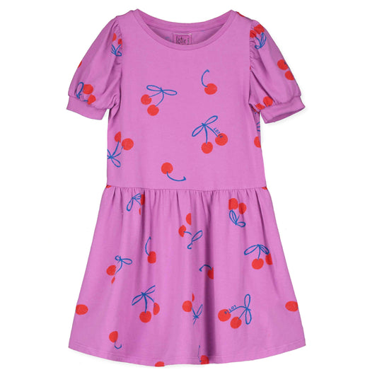 Lötiekids Kleid mit Puffärmeln 'Cherries Allover' aus Bio-Baumwolle