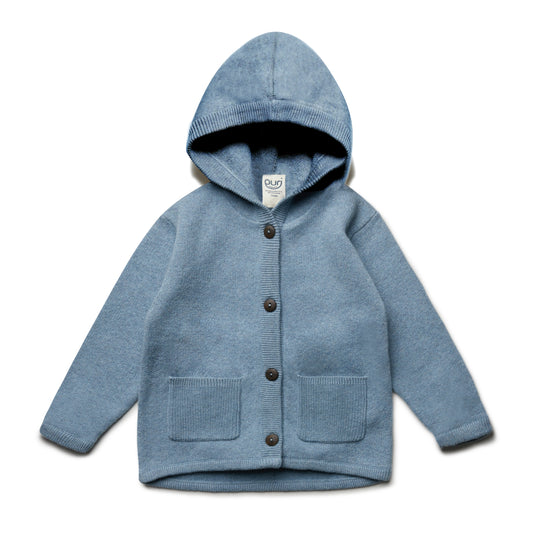 Puri Strickjacke mit Kapuze und 2 Taschen aus Bio-Baumwolle/Schurwolle