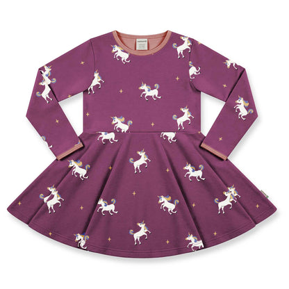 Maxomorra Langarmkleid Dress Circle Unicorn GOTS