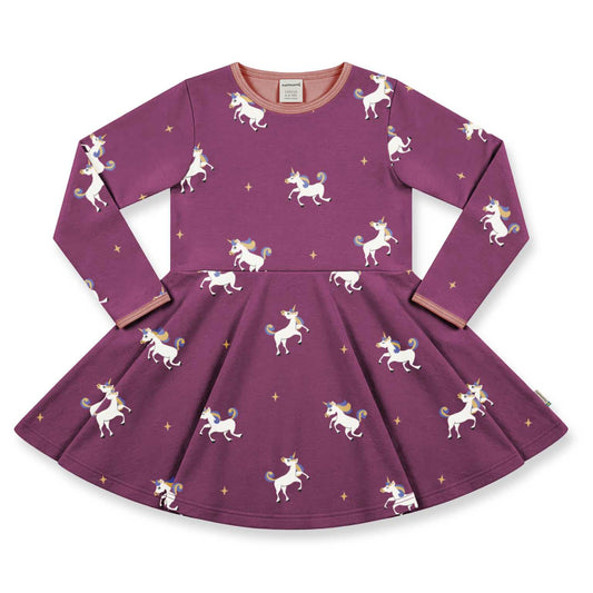 Maxomorra Langarmkleid Dress Circle Unicorn GOTS