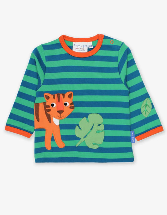 Toby Tiger Langarmshirt gestreift mit Tiger-Applikation GOTS