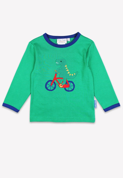 Toby Tiger Langarmshirt mit Dino-Applikation auf Fahrrad GOTS