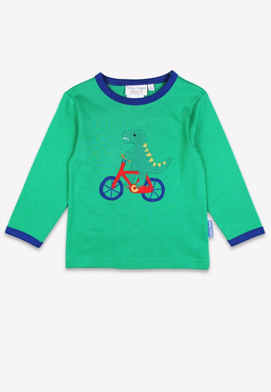 Toby Tiger Langarmshirt mit Dino-Applikation auf Fahrrad GOTS