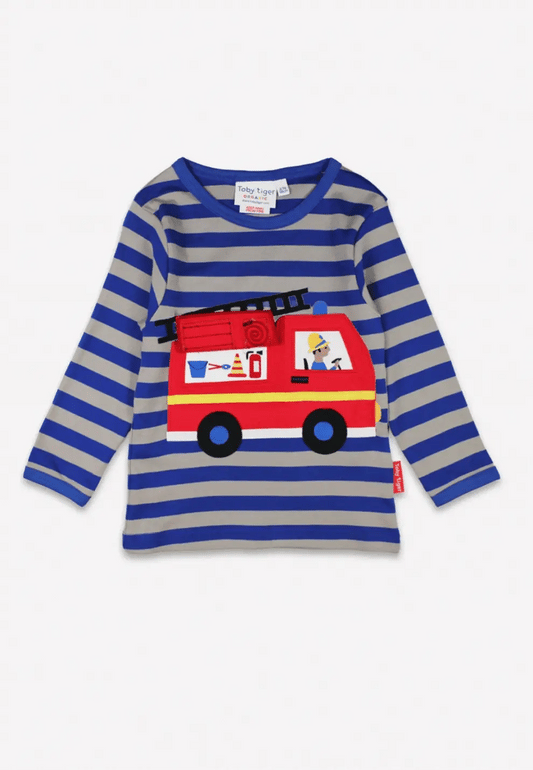 Toby Tiger Langarmshirt gestreift mit Feuerwehr-Applikation GOTS