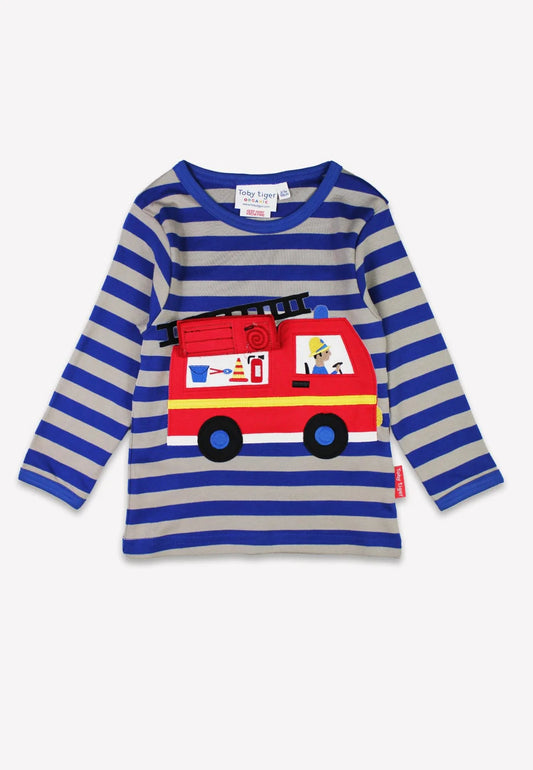 Toby Tiger Langarmshirt gestreift mit Feuerwehr-Applikation GOTS