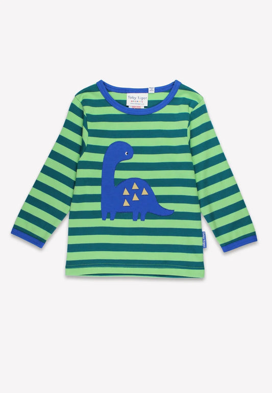 Toby Tiger Langarmshirt gestreift mit Dino-Applikation GOTS