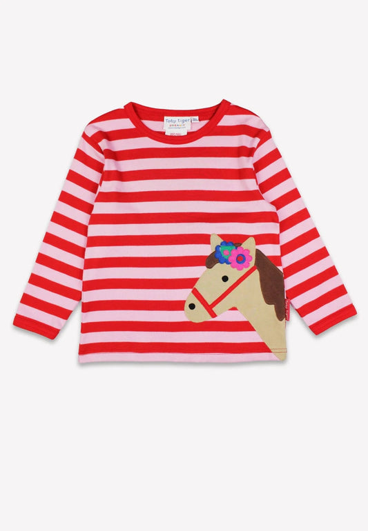 Toby Tiger Langarmshirt gestreift mit Pony-Applikation GOTS