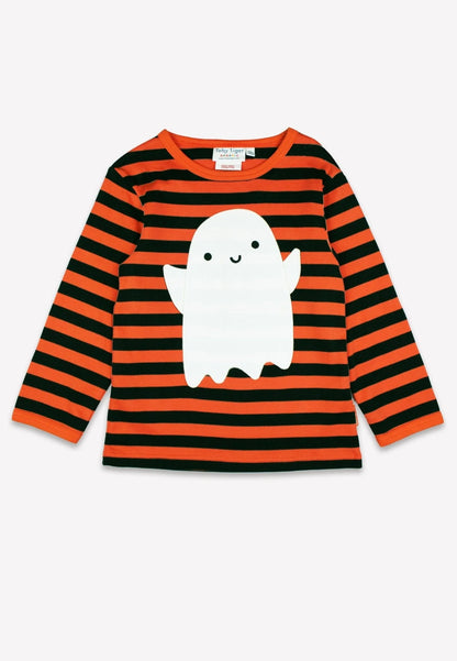 Toby Tiger Langarmshirt gestreift mit Gespenster-Applikation GOTS