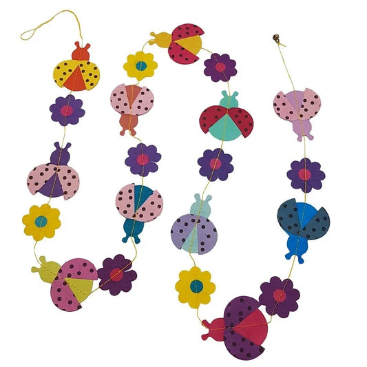 Papier Girlande aus Lokta Papier - Marienkäfer bunt mit gelb von Frida Feeling